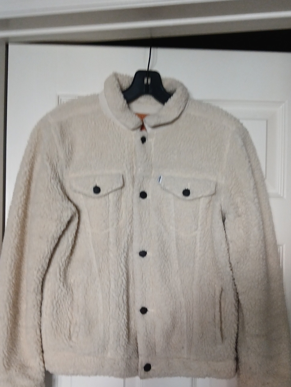 Signature by Levi Strauss Cream Sherpa Jacket with Dark Buttons